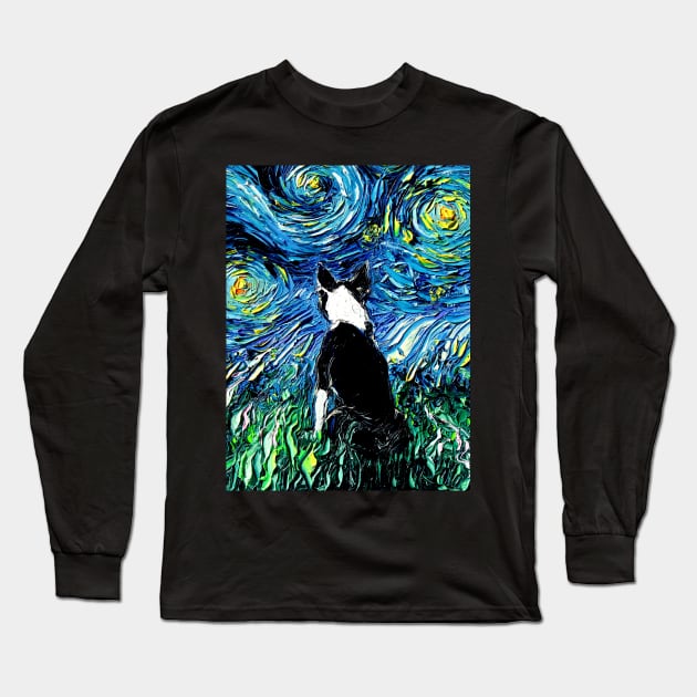 Boston Terrier Starry Night Long Sleeve T-Shirt by sagittariusgallery